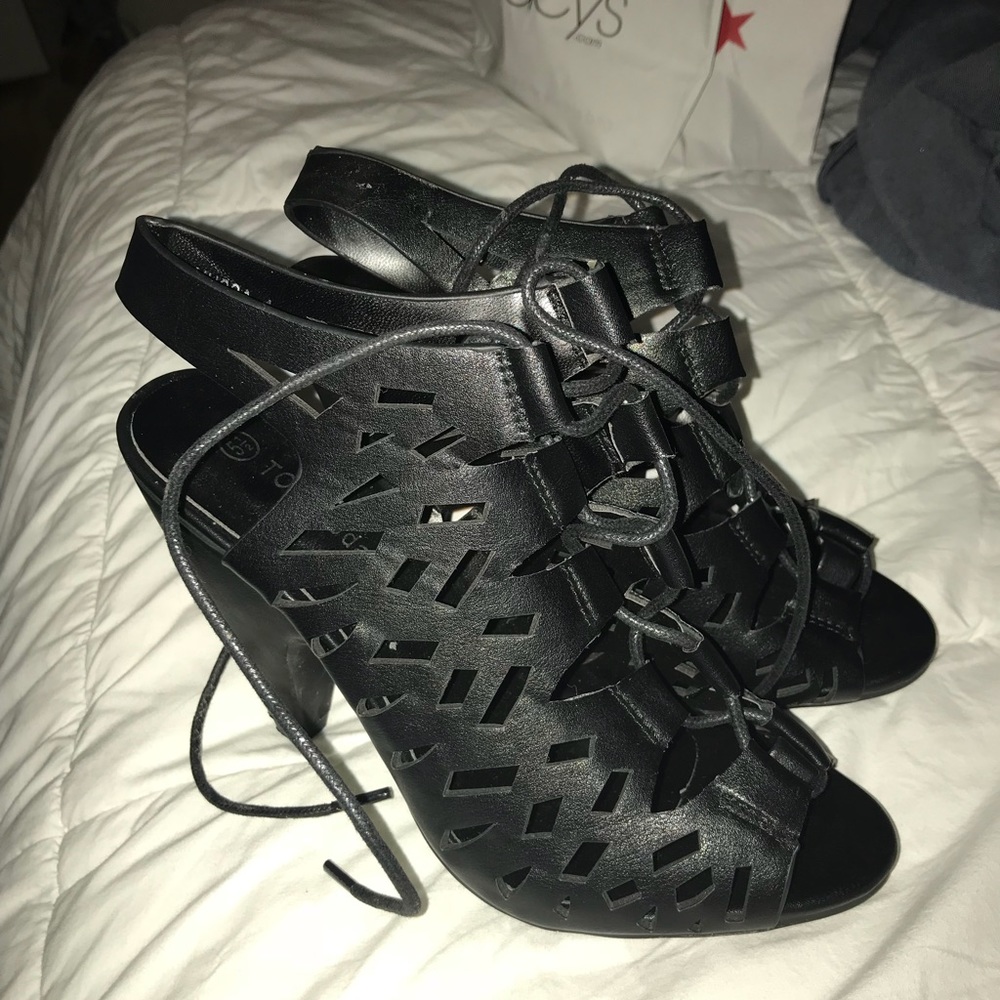 Caged lace up heels